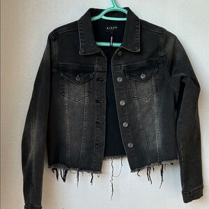 Risen Womens Black Washed Denim Jean Jacket